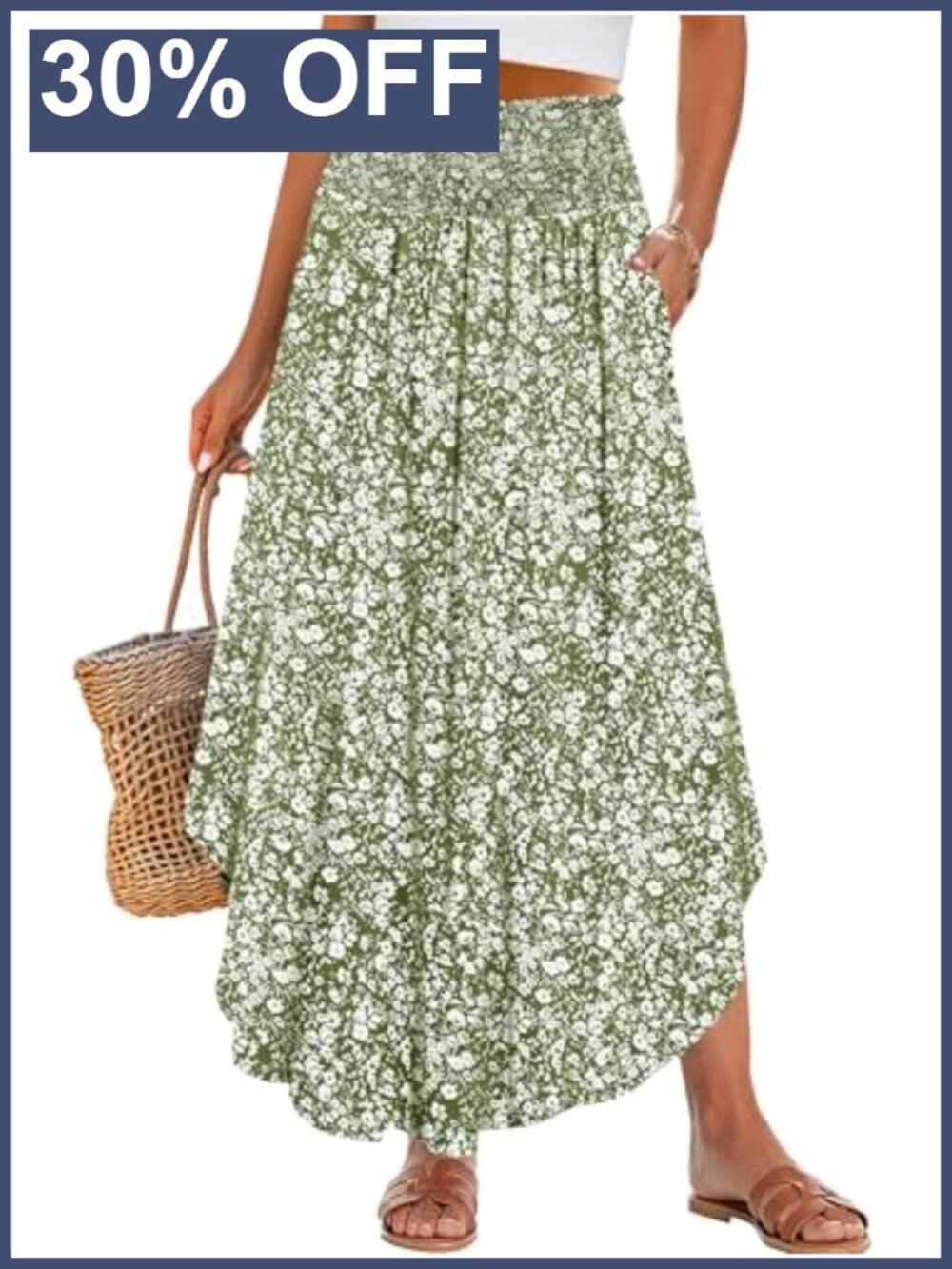 Women High Waist Floral Flowy Maxi Skirt with Pockets Summer Boho